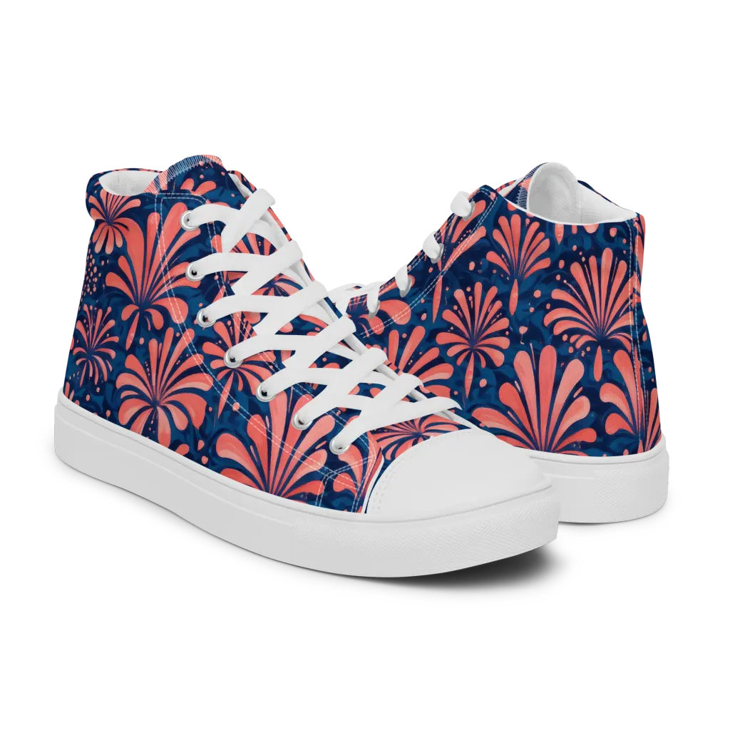 Coral Bloom Cascade on Women's High Top Canvas Shoes — Right