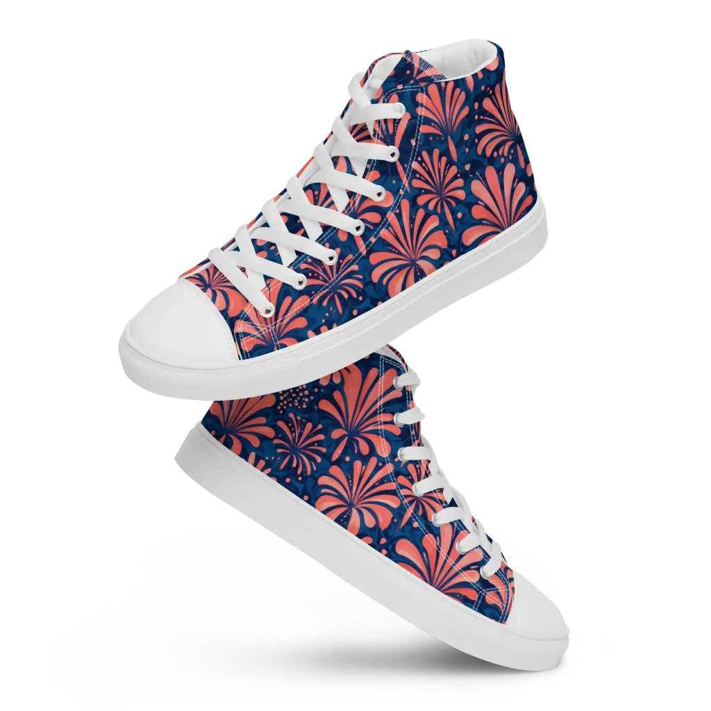 Coral Bloom Cascade on Women's High Top Canvas Shoes — Front