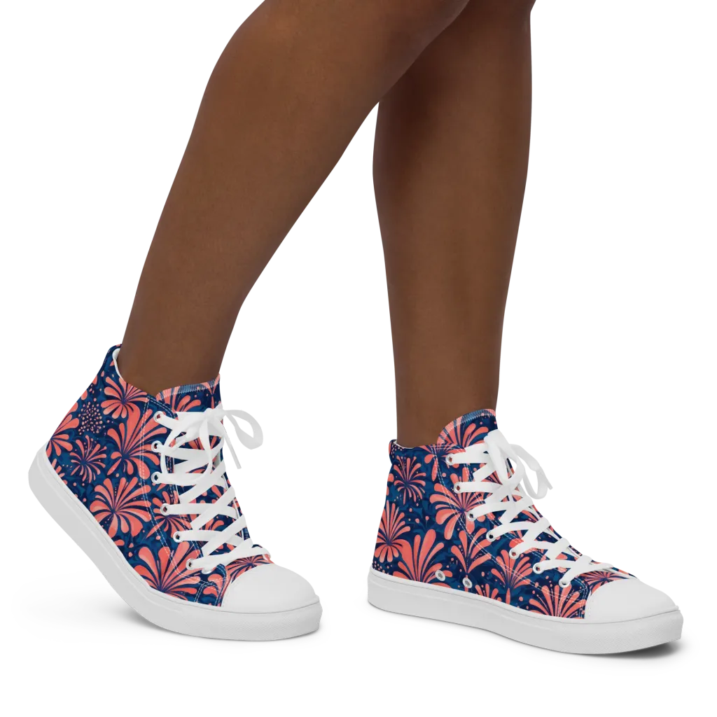 Coral Bloom Cascade on Women's High Top Canvas Shoes — Right
