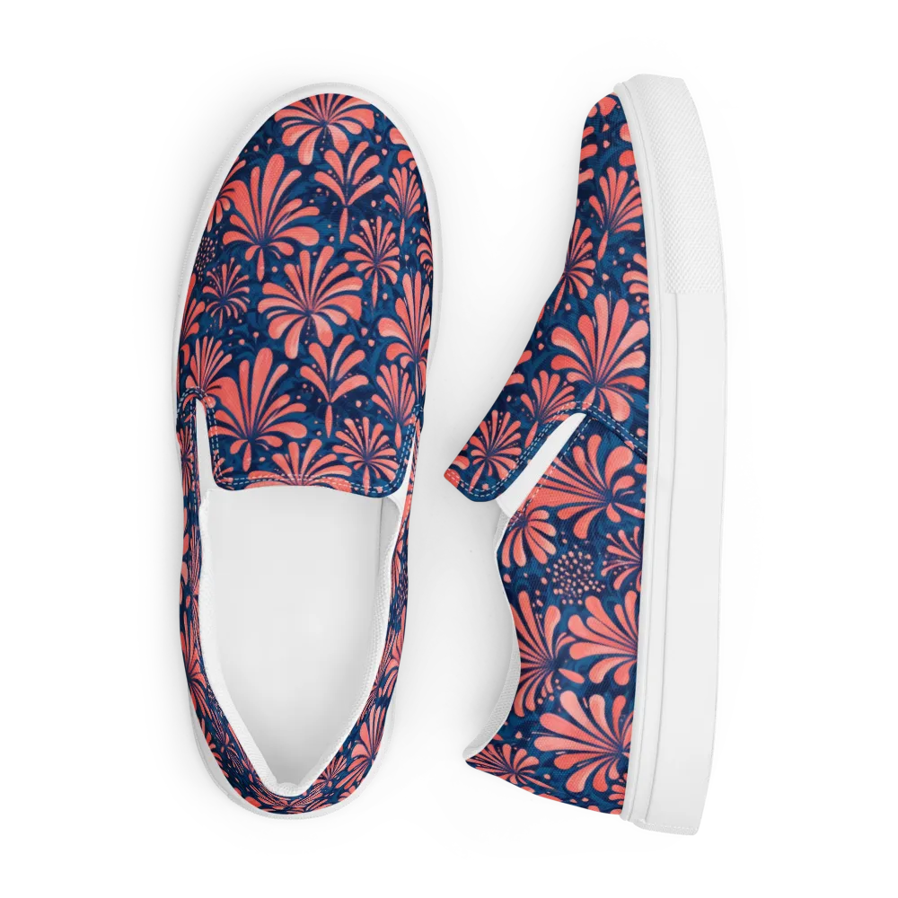Coral Bloom Cascade on Men's Slip-On Canvas Shoes — Front