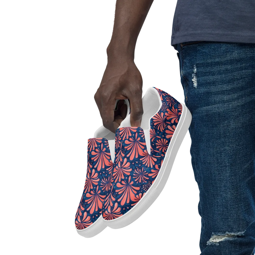 Coral Bloom Cascade on Men's Slip-On Canvas Shoes — Left Front