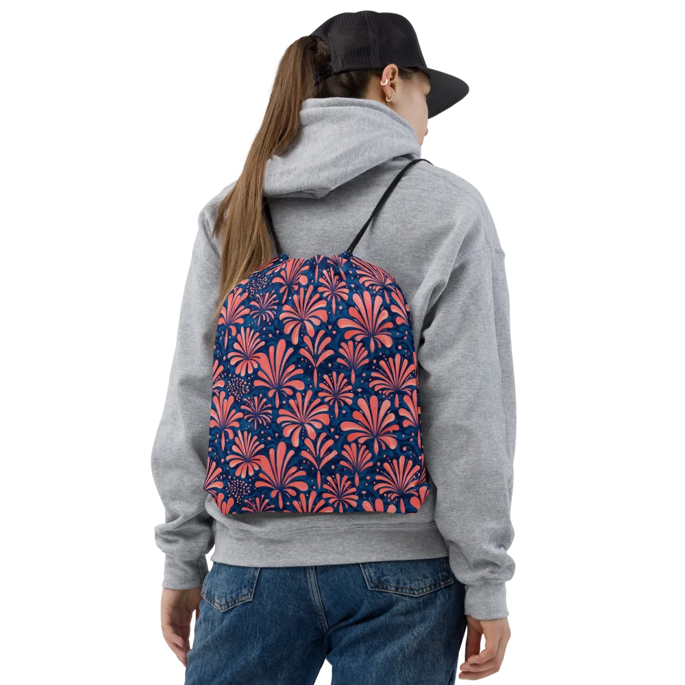 Coral Bloom Cascade on Drawstring Bag — Front