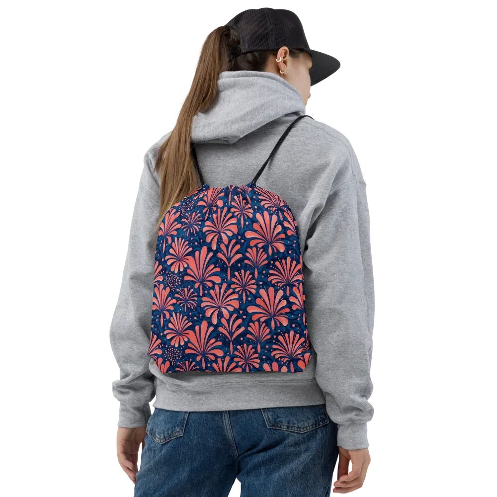 Coral Bloom Cascade on Drawstring Bag — Front