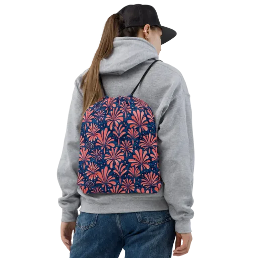 Coral Bloom Cascade on a Drawstring Bag