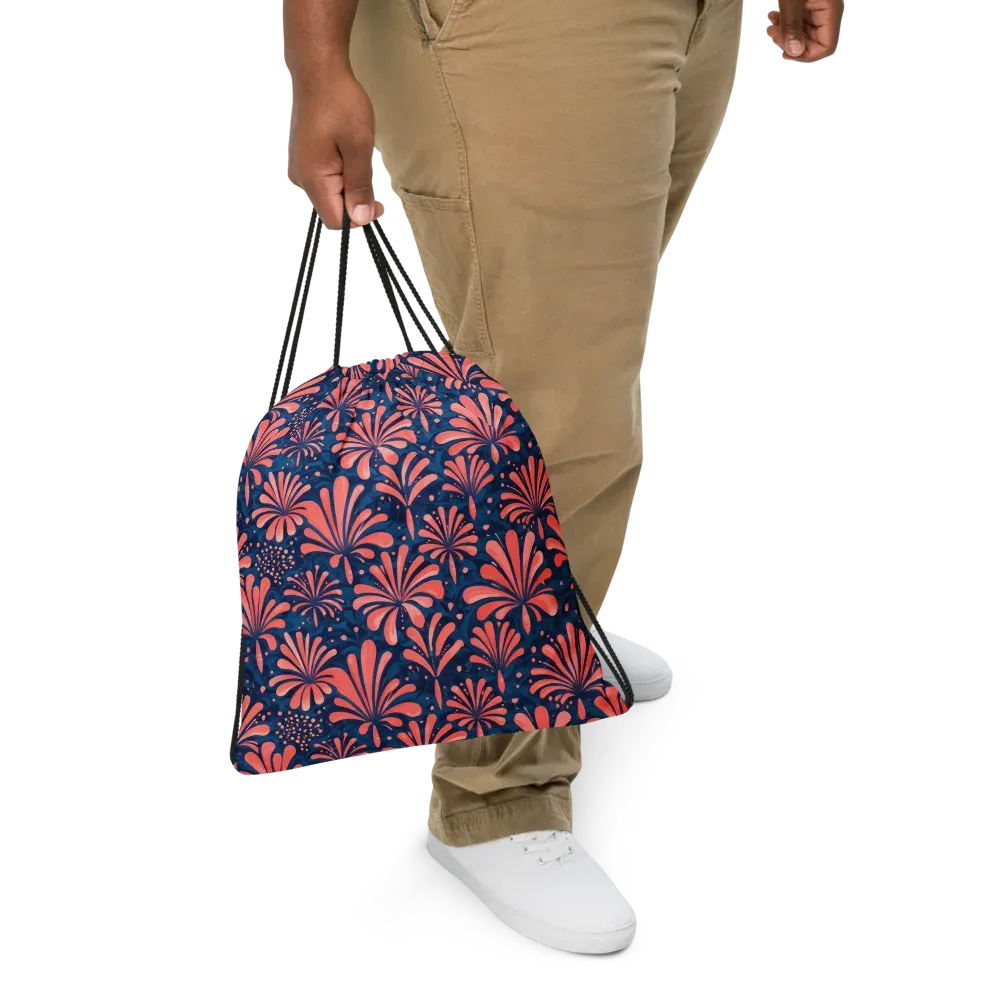 Coral Bloom Cascade on Drawstring Bag — Front
