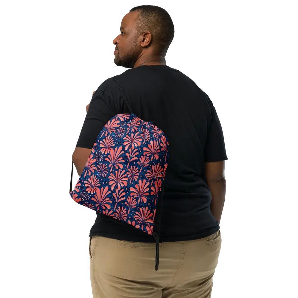 Coral Bloom Cascade on Drawstring Bag — Front