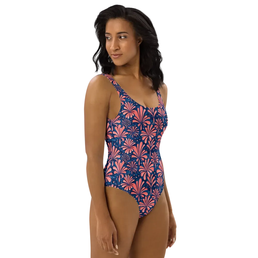 Coral Bloom Cascade on One-Piece Swimsuit — Right
