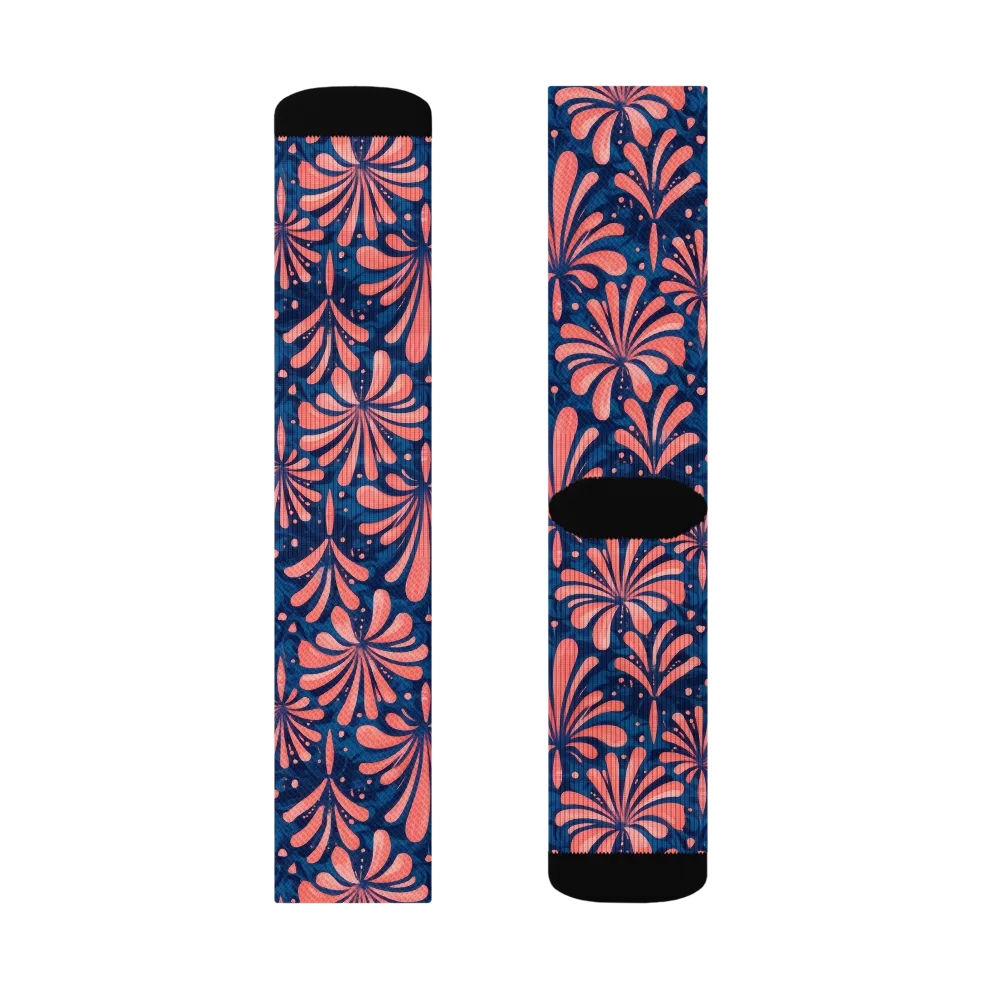 Coral Bloom Cascade on Socks — Left Sock