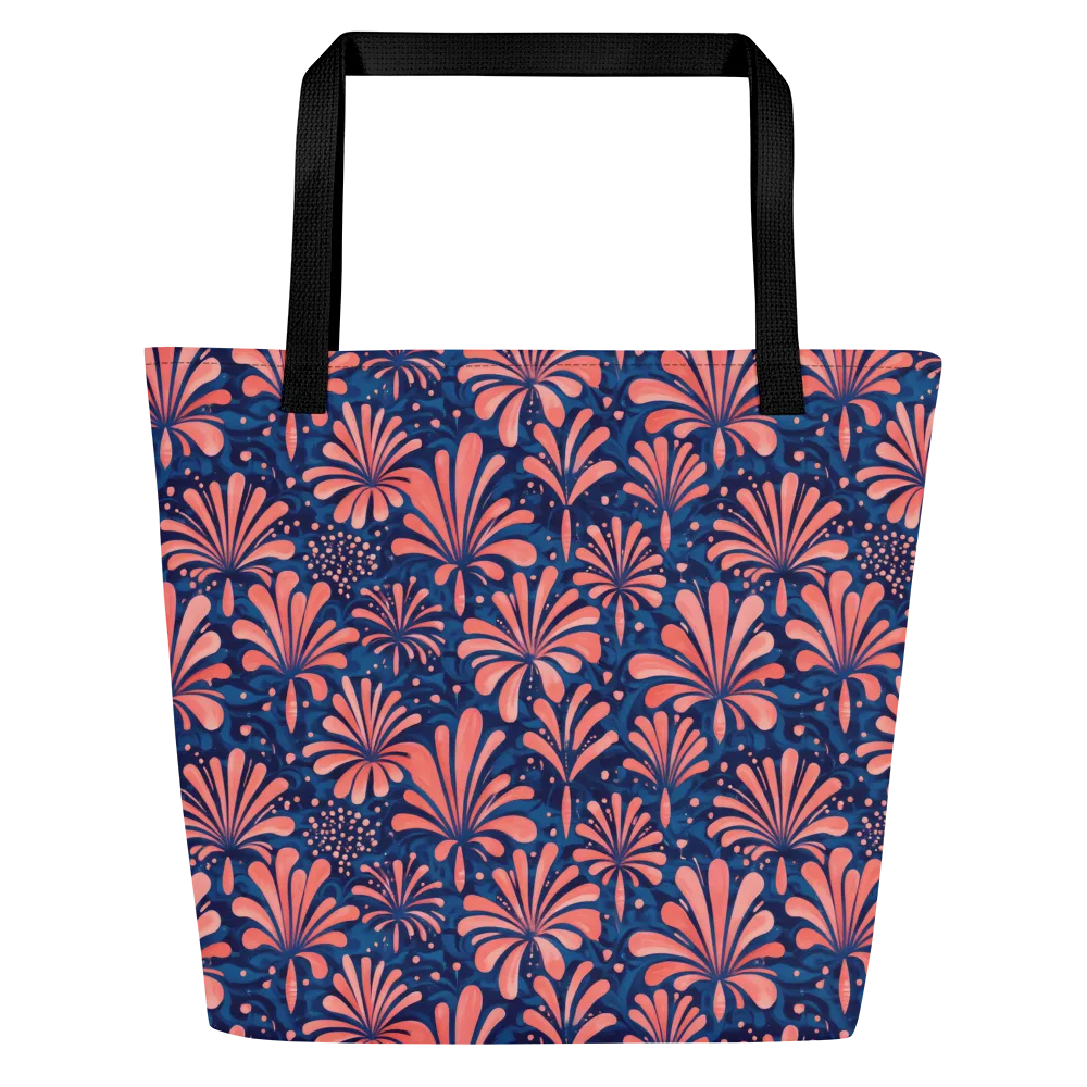 Coral Bloom Cascade on Large Tote Bag W/ Pocket — Front
