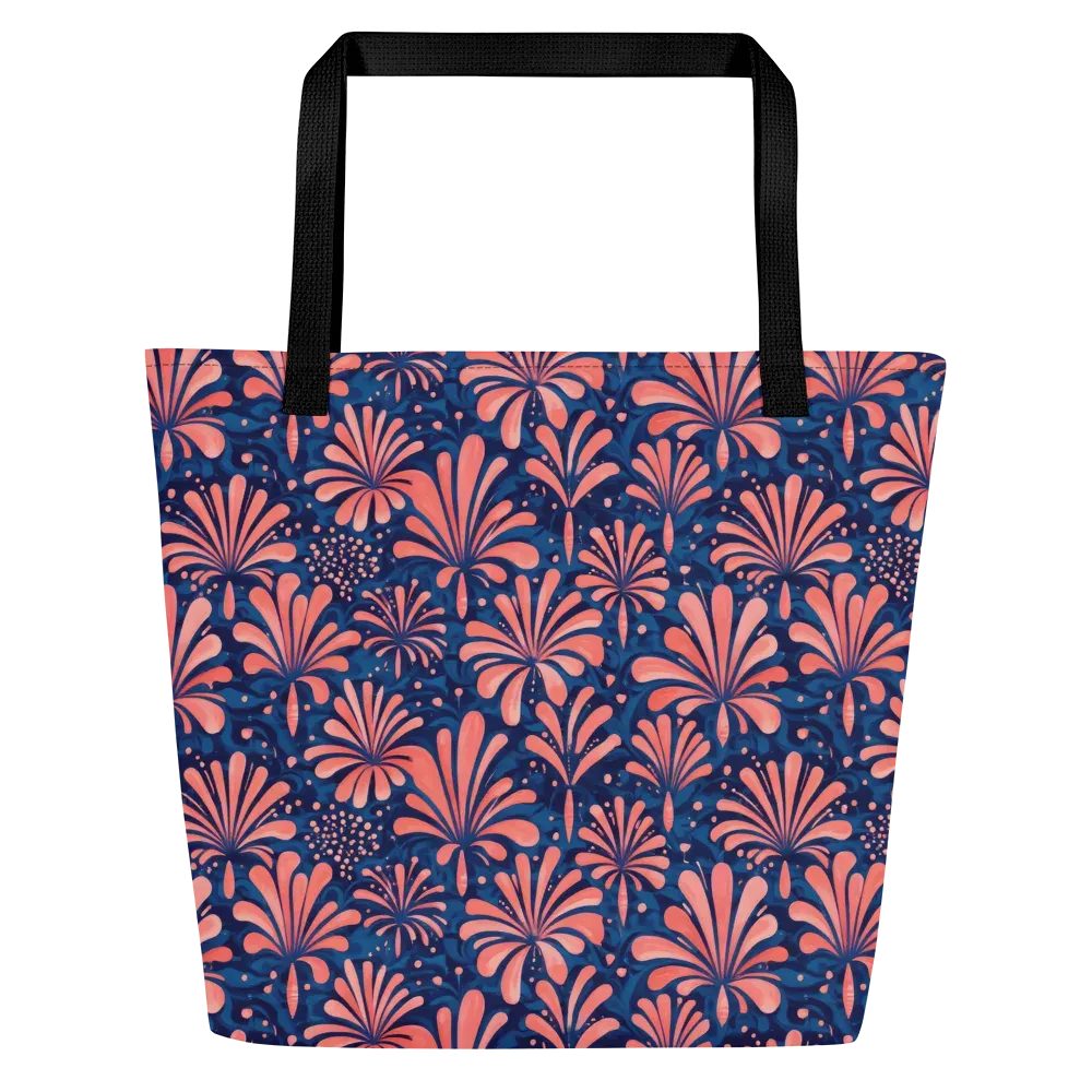 Coral Bloom Cascade on Large Tote Bag W/ Pocket — Front