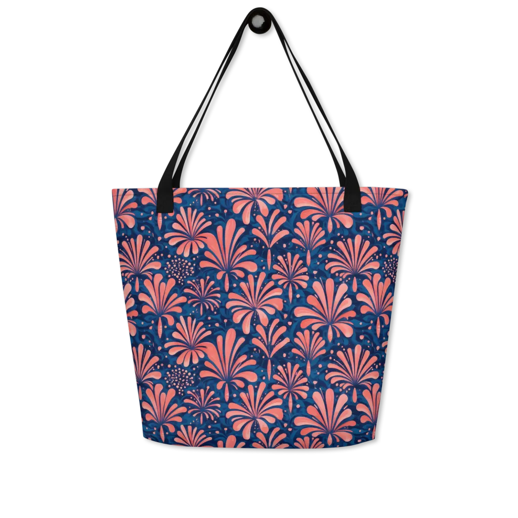 Coral Bloom Cascade on Large Tote Bag W/ Pocket — Front