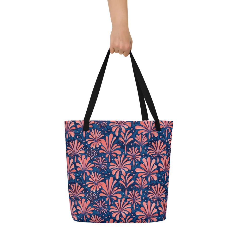 Coral Bloom Cascade on Large Tote Bag W/ Pocket — Front