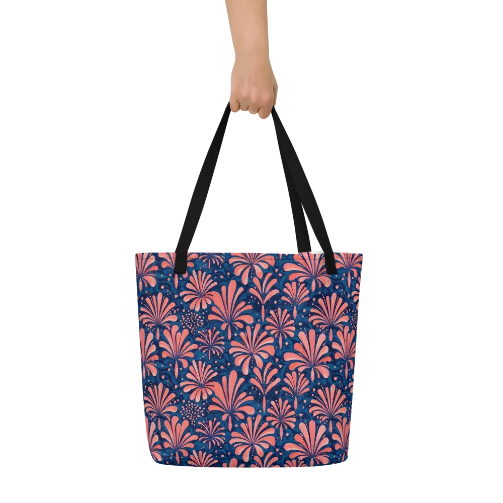 Coral Bloom Cascade on Large Tote Bag W/ Pocket — Front