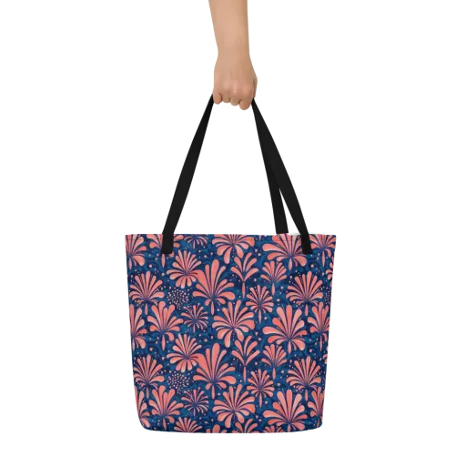 Coral Bloom Cascade on a Large Tote Bag W/ Pocket