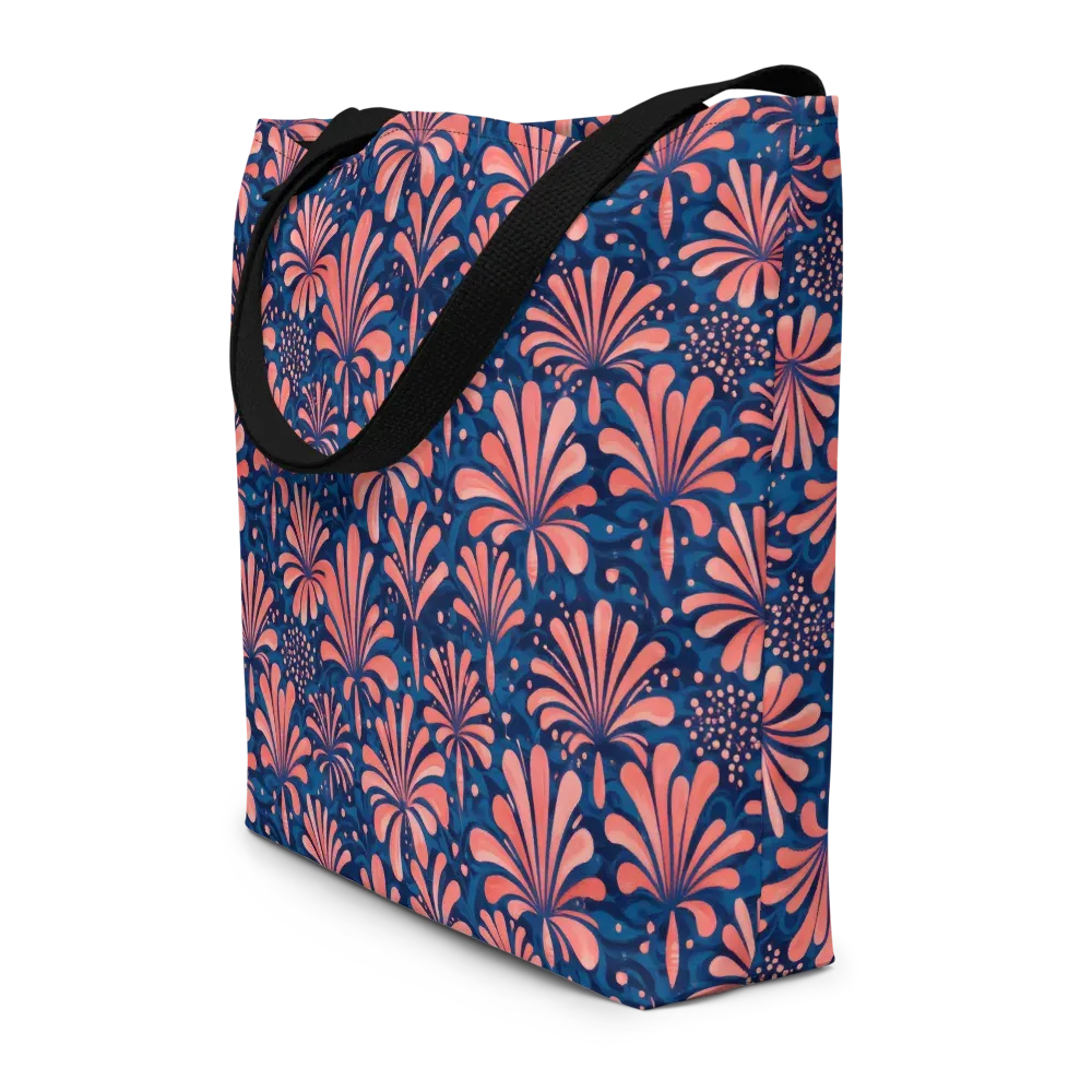Coral Bloom Cascade on Large Tote Bag W/ Pocket — Front