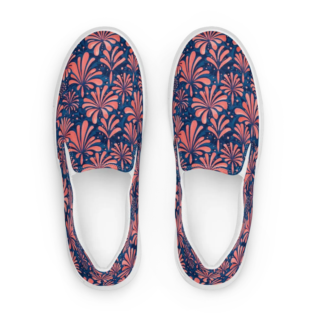 Coral Bloom Cascade on Women's Slip-On Canvas Shoes — Front