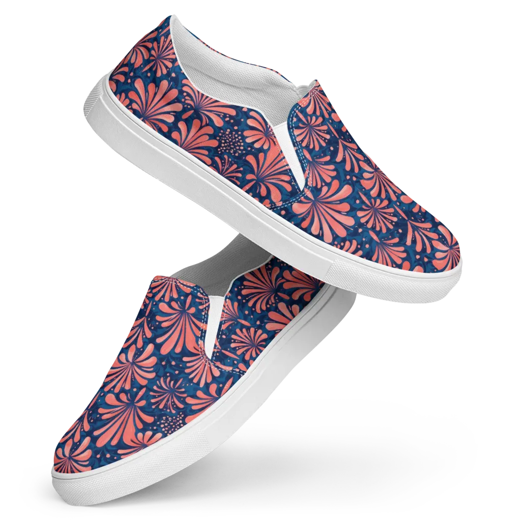Coral Bloom Cascade on Women's Slip-On Canvas Shoes — Front