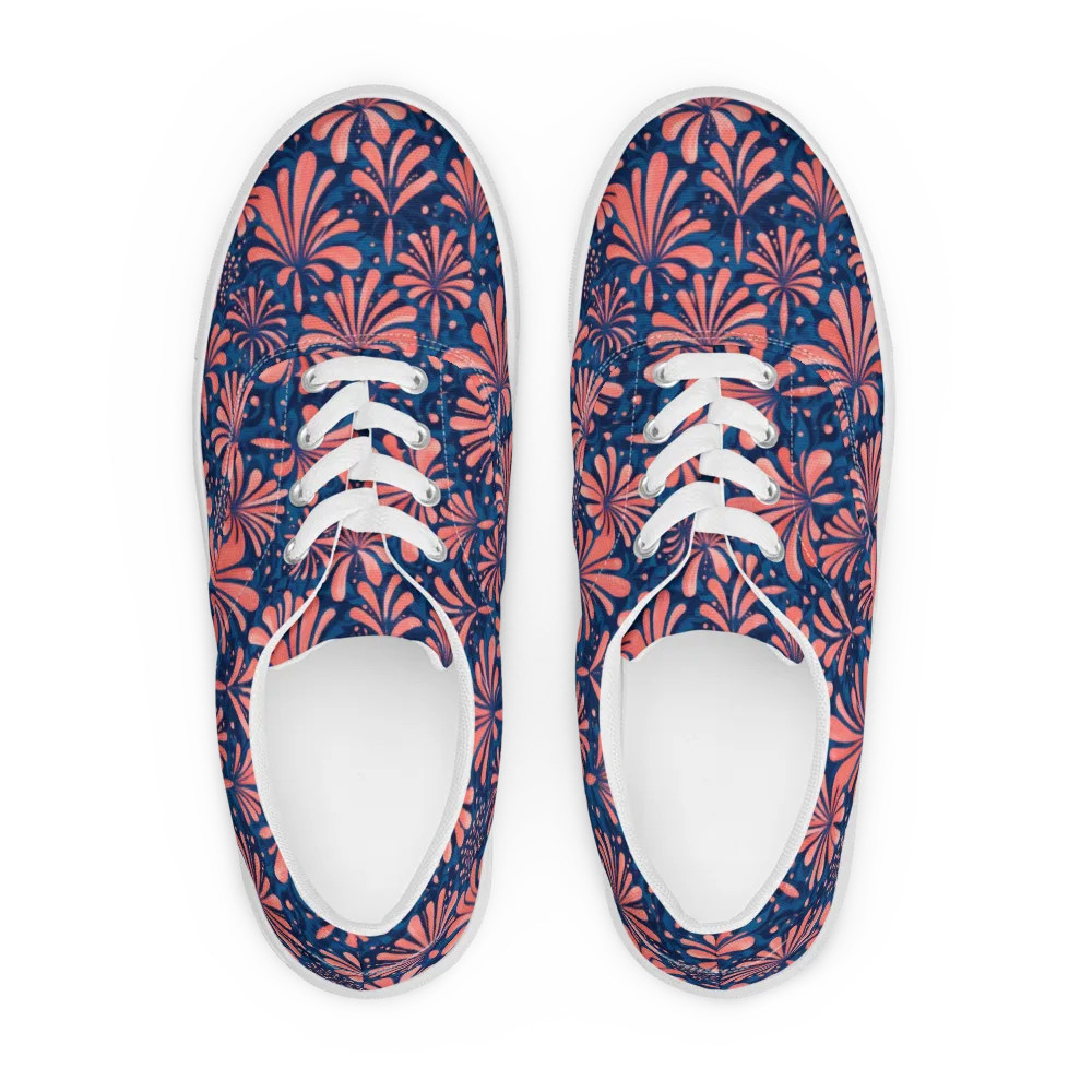 Coral Bloom Cascade on Men's Lace-Up Canvas Shoes — Front
