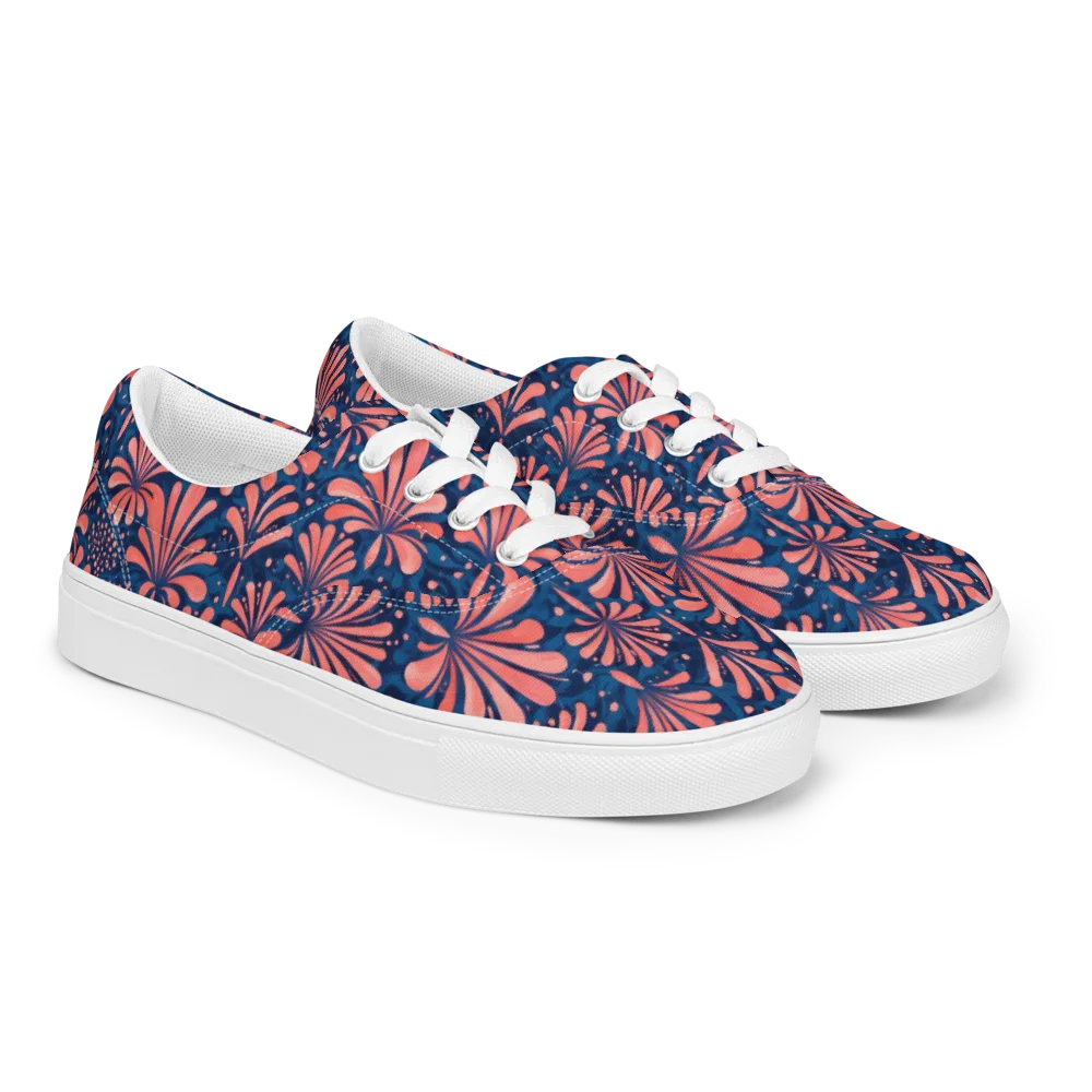 Coral Bloom Cascade on Men's Lace-Up Canvas Shoes — Right Front
