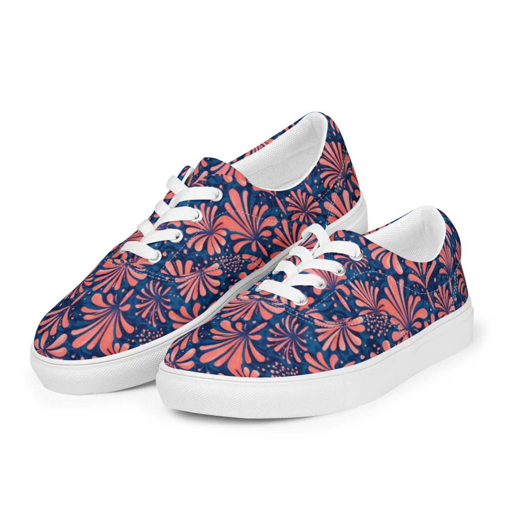 Coral Bloom Cascade on Men's Lace-Up Canvas Shoes — Left Front