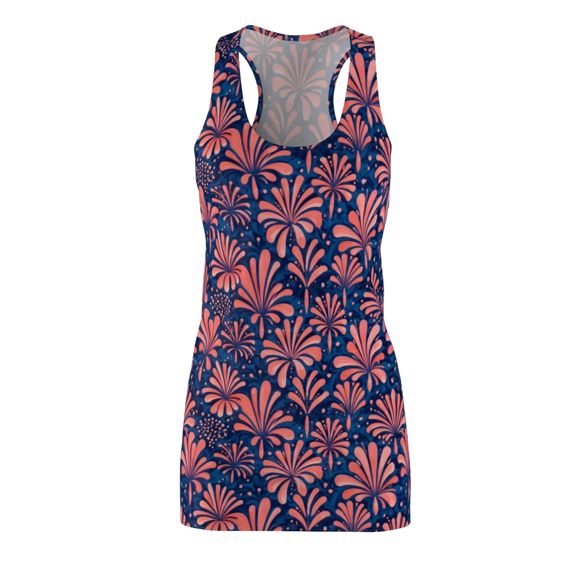 Coral Bloom Cascade on Racerback Dress — Front