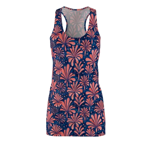 Coral Bloom Cascade on a Racerback Dress