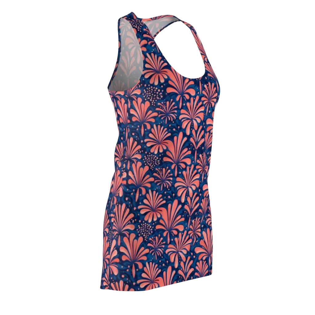Coral Bloom Cascade on Racerback Dress — Front Side