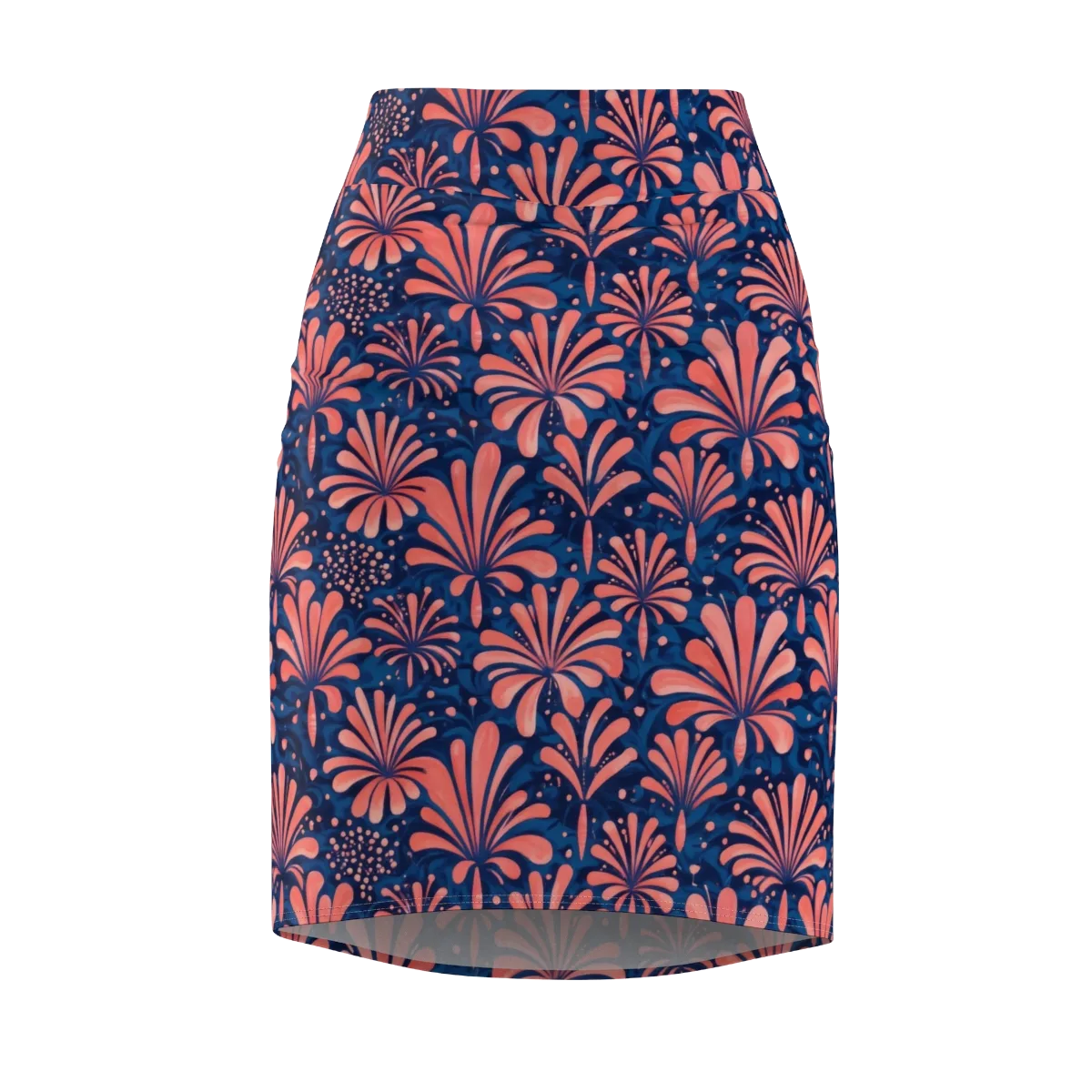 Coral Bloom Cascade on Pencil Skirt — Front