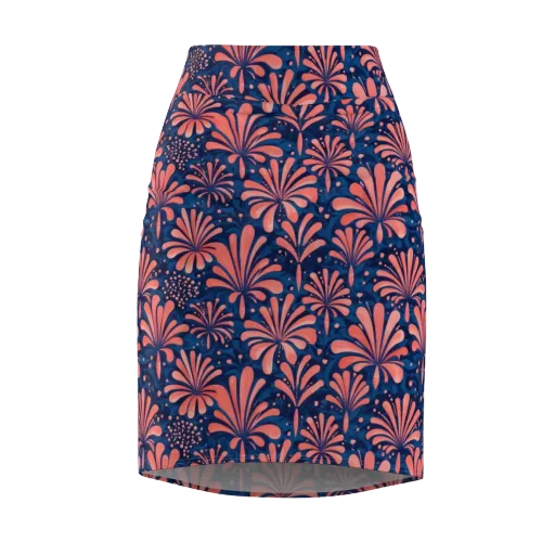 Coral Bloom Cascade on a Pencil Skirt