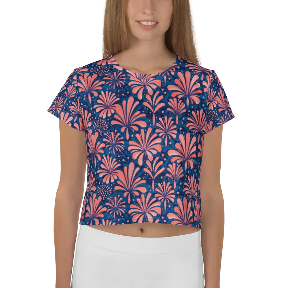 Coral Bloom Cascade on Crop Tee — Front