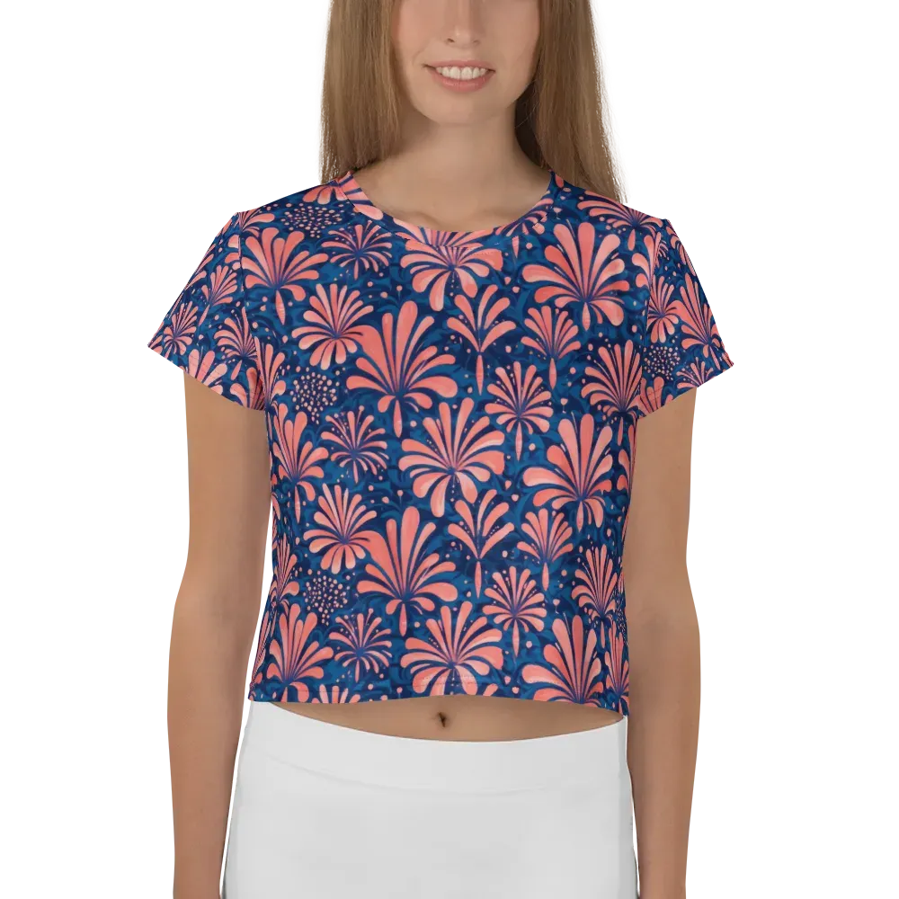Coral Bloom Cascade on Crop Tee — Front