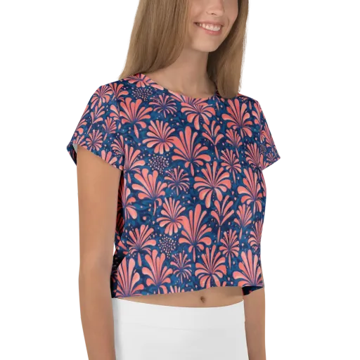 Coral Bloom Cascade on a Crop Tee