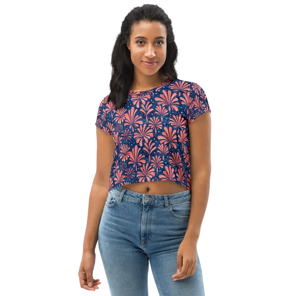 Coral Bloom Cascade on Crop Tee — Front