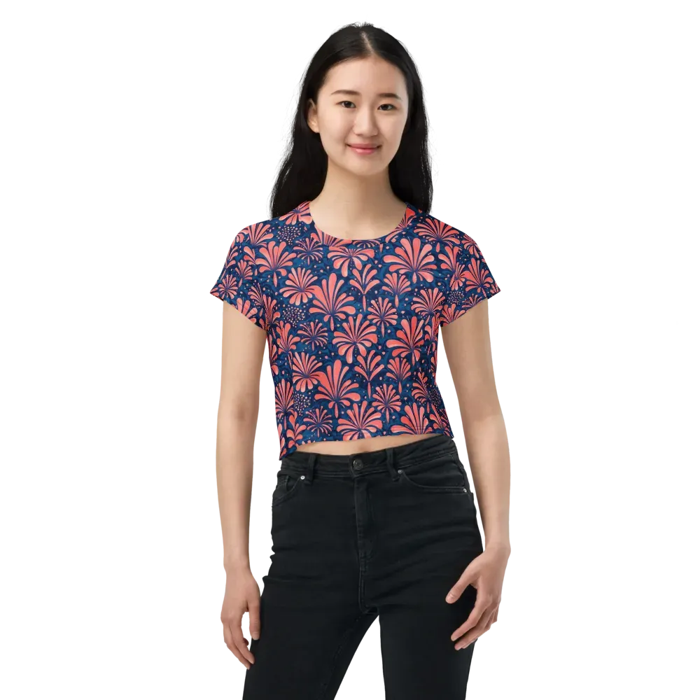 Coral Bloom Cascade on Crop Tee — Front