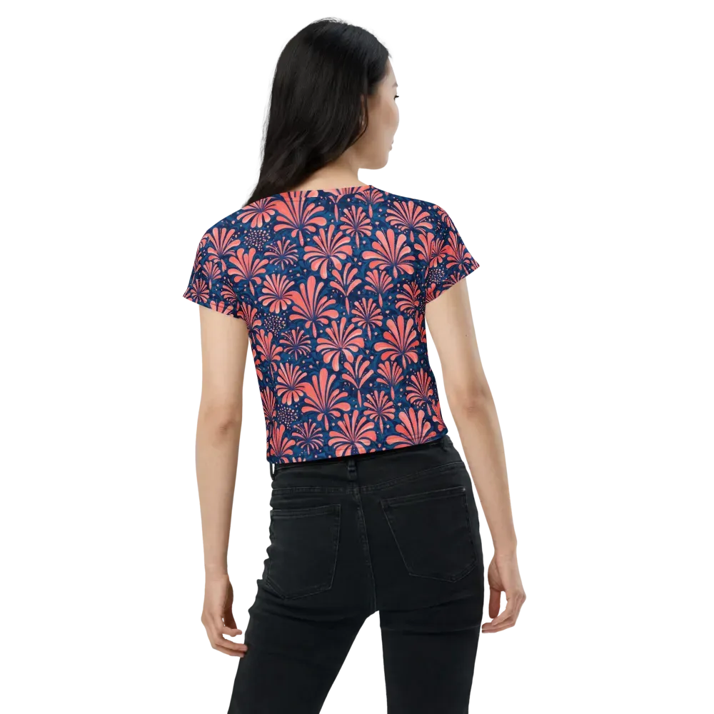 Coral Bloom Cascade on Crop Tee — Back