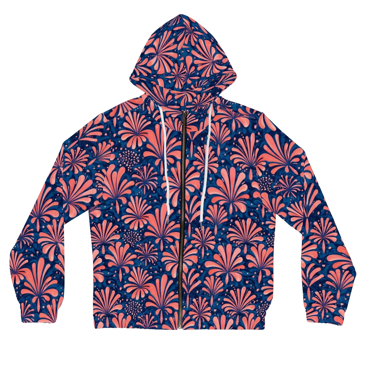 Coral Bloom Cascade on Women's Full-Zip Hoodie — Front