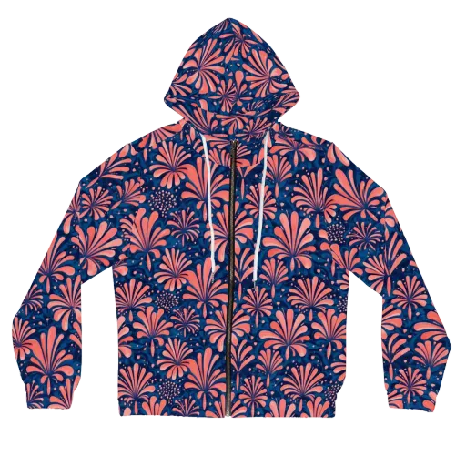 Coral Bloom Cascade on a Women's Full-Zip Hoodie