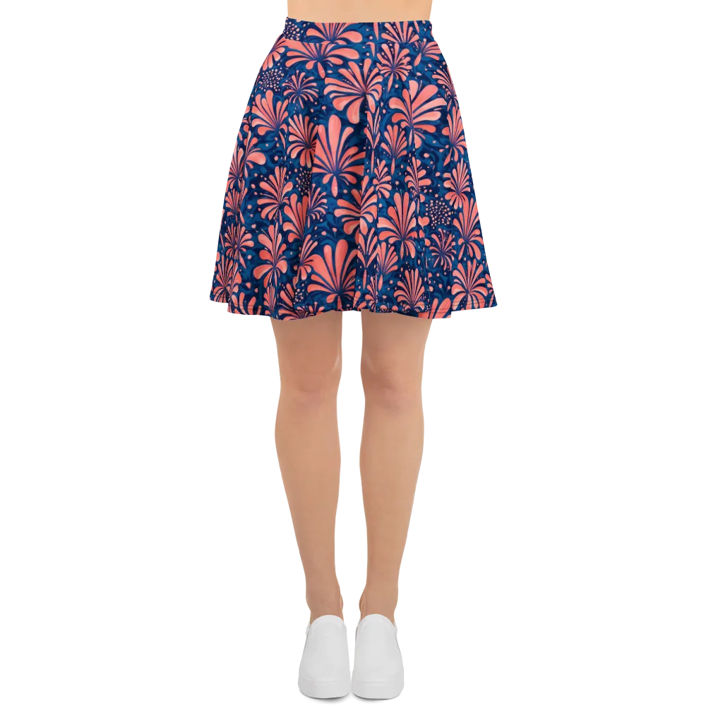 Coral Bloom Cascade on Skater Skirt — Front