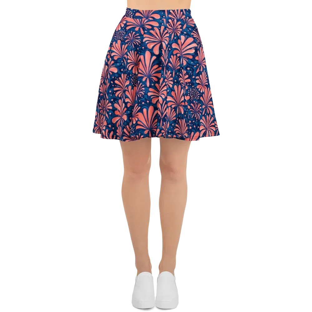 Coral Bloom Cascade on Skater Skirt — Front