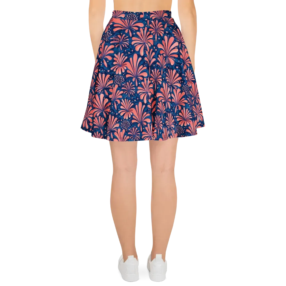 Coral Bloom Cascade on Skater Skirt — Back