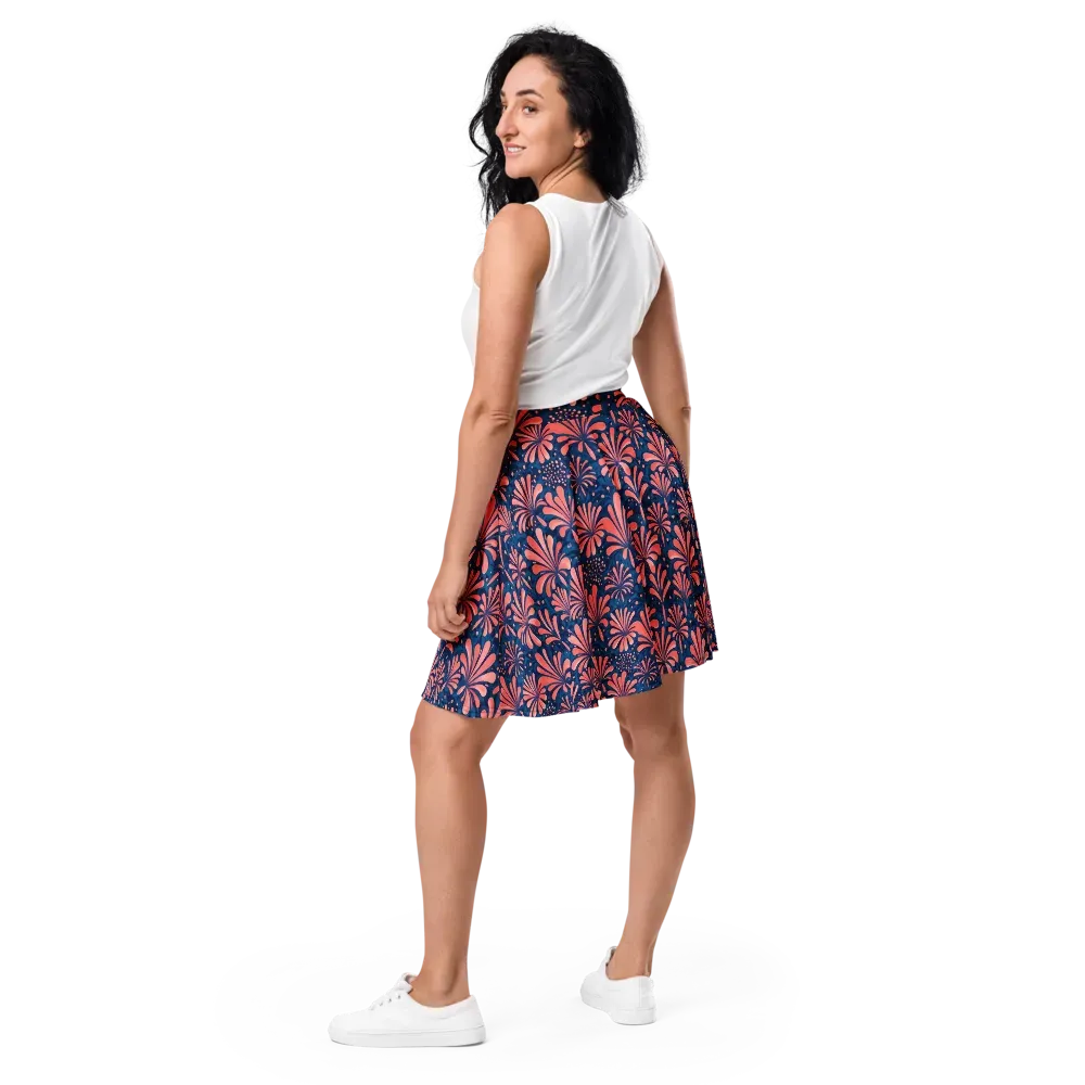 Coral Bloom Cascade on Skater Skirt — Back