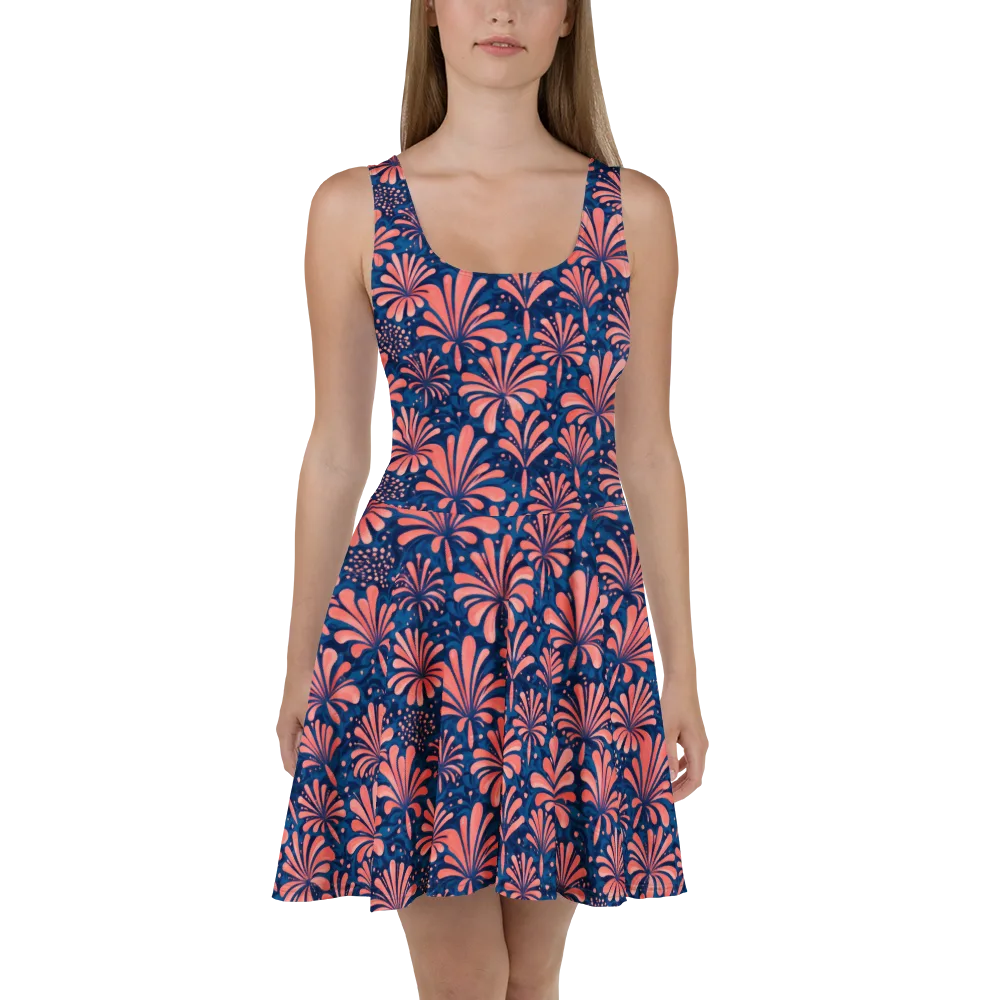 Coral Bloom Cascade on Skater Dress — Front