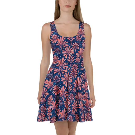 Coral Bloom Cascade on a Skater Dress