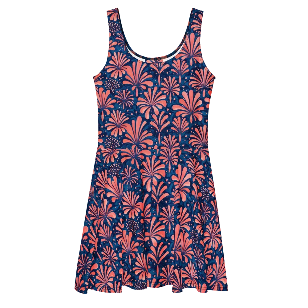 Coral Bloom Cascade on Skater Dress — Front