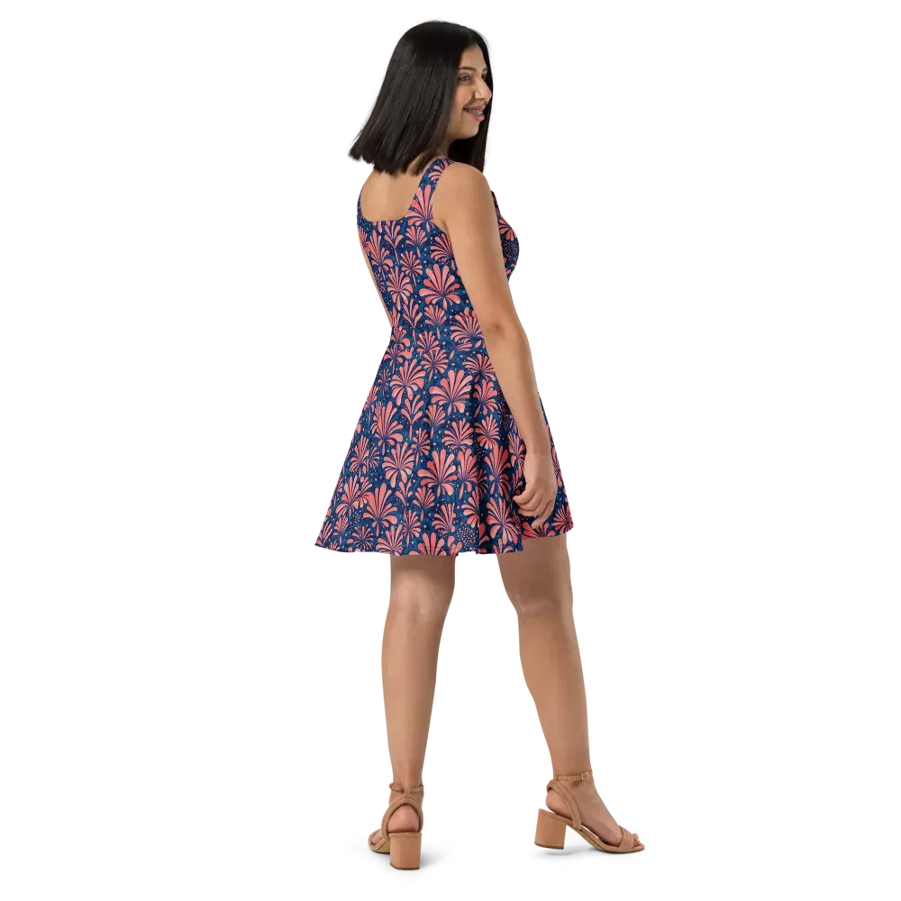 Coral Bloom Cascade on Skater Dress — Right