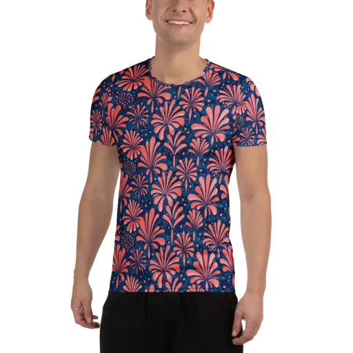 Coral Bloom Cascade on a Men's Athletic T-Shirt