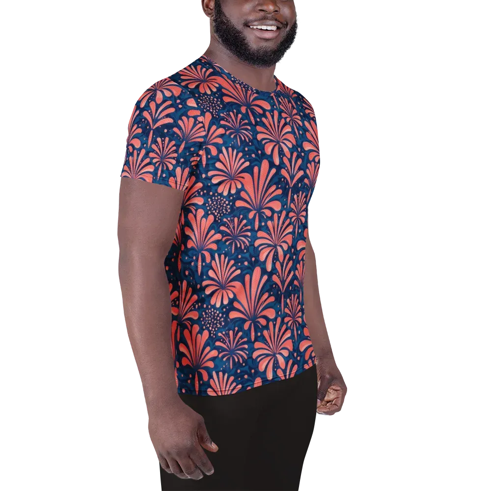 Coral Bloom Cascade on Men's Athletic T-Shirt — Right