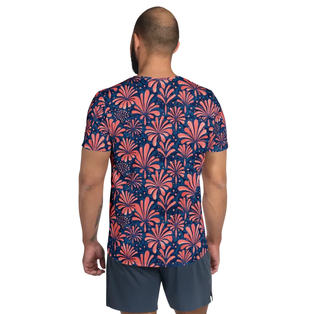 Coral Bloom Cascade on Men's Athletic T-Shirt — Back