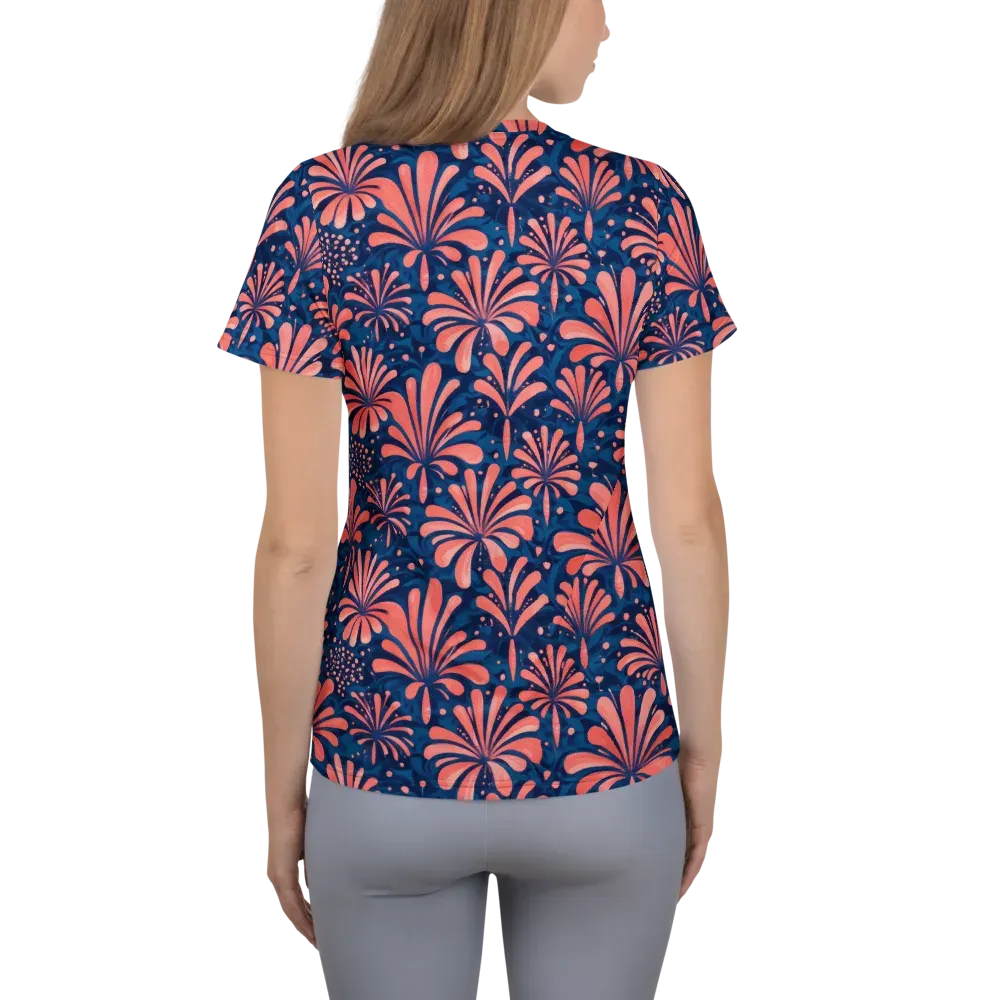 Coral Bloom Cascade on Women's Athletic T-Shirt — Back