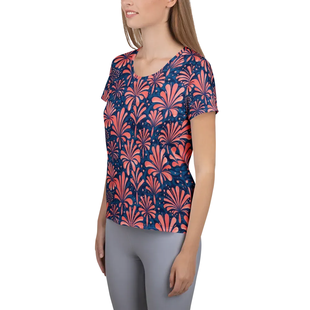 Coral Bloom Cascade on Women's Athletic T-Shirt — Left